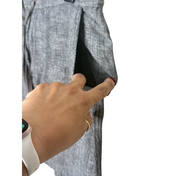 Max Studio 100% Linen Charcoal Gray Drawstring Mini Skirt w/ Pockets Size Medium - Picture 2 of 8